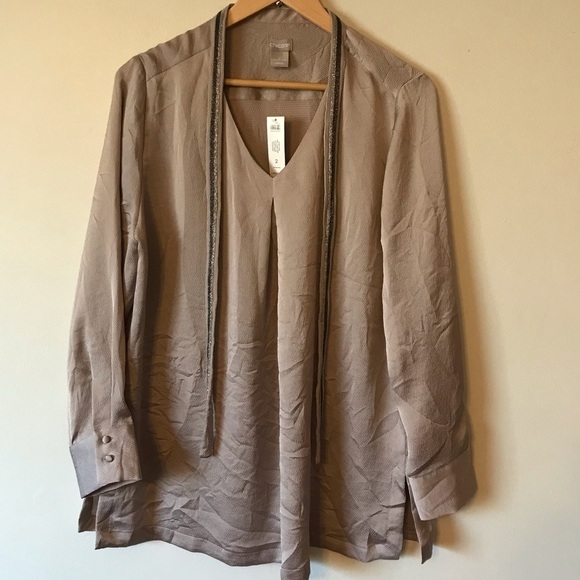 Chicos taupe long sleeve blouse shirt. Chicos size 2. New with tags. - Picture 2 of 11